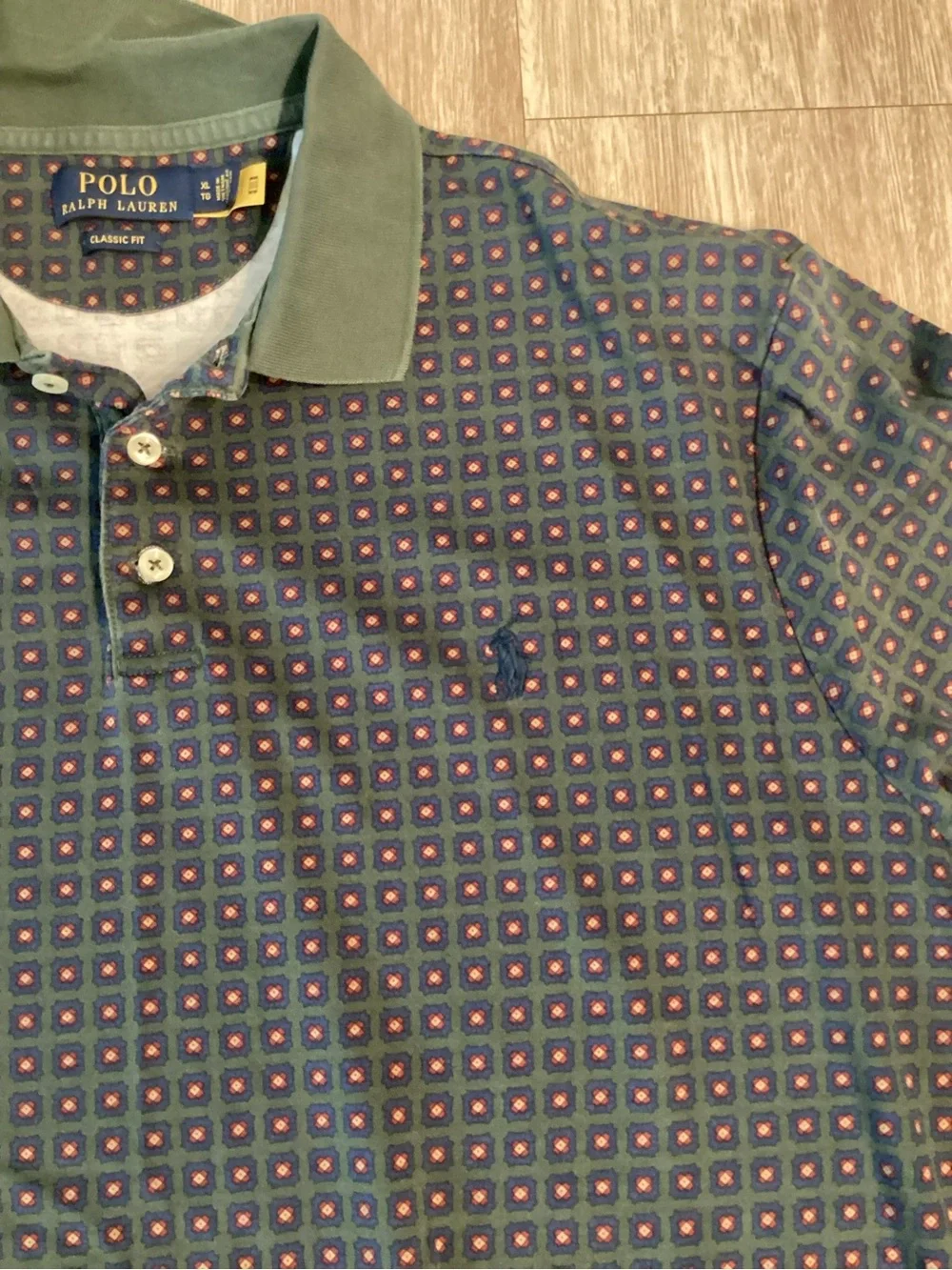 Ralph Lauren Navy Long Sleeve Polo with Green Contrast Collar